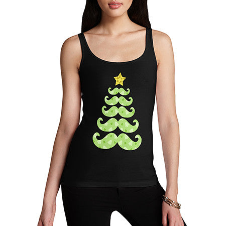 Womens Moustache Christmas Tree Tank Top