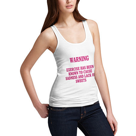 Womens Warning Exercise Causes Sadness Tank Top