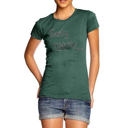 Twisted Envy Women's Easily Distracted Bottle Green T-Shirt