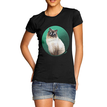 Womens Googly Eyes Cat T-Shirt