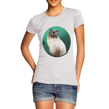 Womens Googly Eyes Cat T-Shirt