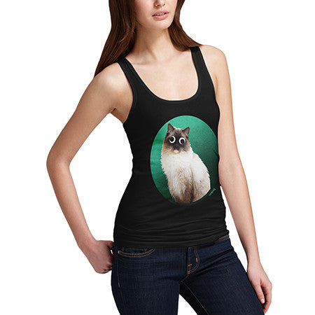 Womens Googly Eyes Cat Tank Top