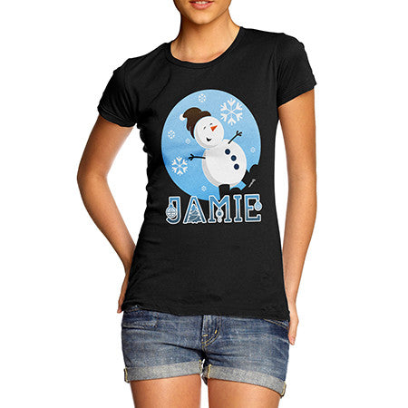 Womens Personalised Happy Snowman T-Shirt