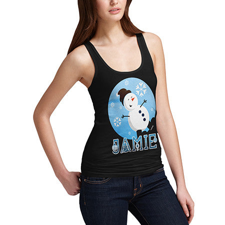 Womens Personalised Happy Snowman Tank Top