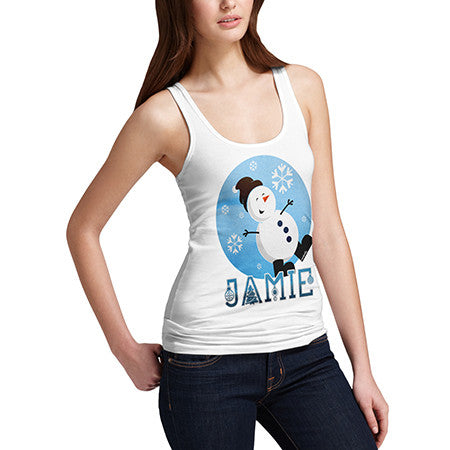 Womens Personalised Happy Snowman Tank Top