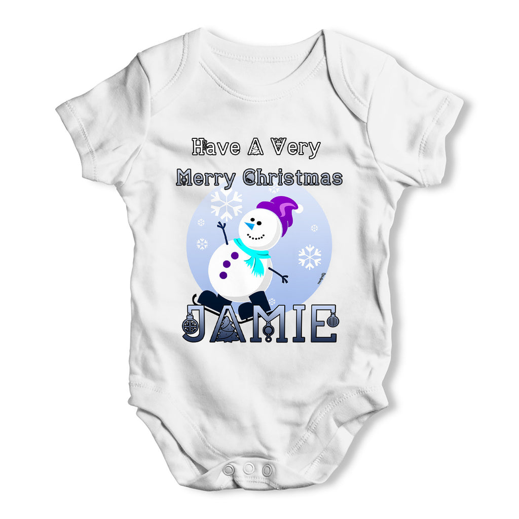 Personalised Christmas Snowman Baby Grow Bodysuit