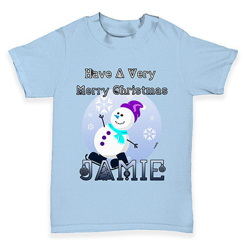 Personalised Christmas Snowman Baby Toddler T-Shirt