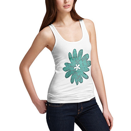 Womens Blue Flower Print Tank Top