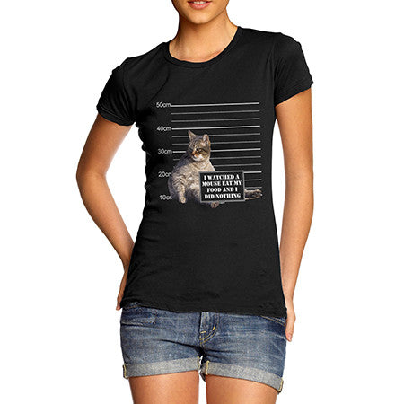 Womens Lazy Cat Mugshot T-Shirt