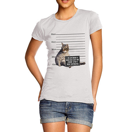 Womens Lazy Cat Mugshot T-Shirt