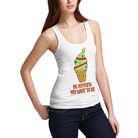 Womens Ice Cream Tree White Tank Top