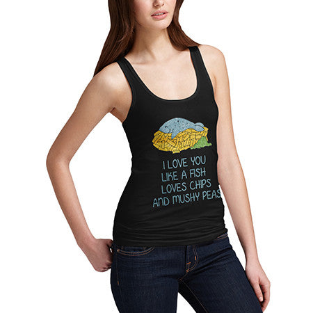 Womens Love You Like Fish And Chips Black Tank Top