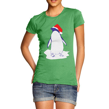 Women's Penguin With Santa Hat T-Shirt