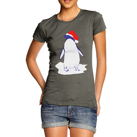 Women's Penguin With Santa Hat T-Shirt