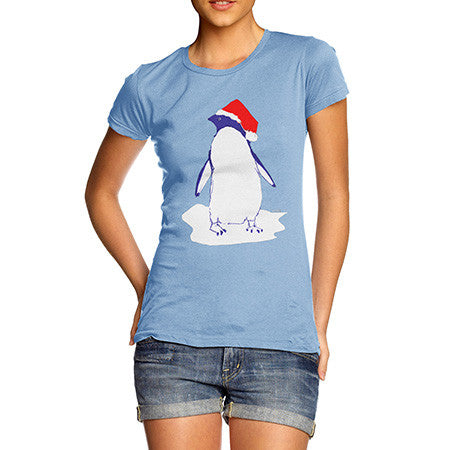 Women's Penguin With Santa Hat T-Shirt