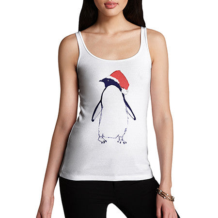 Women's Penguin With Santa Hat Tank Top