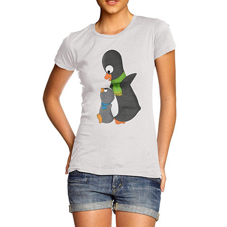 Womens Guin Mom And Baby Scarf T-Shirt