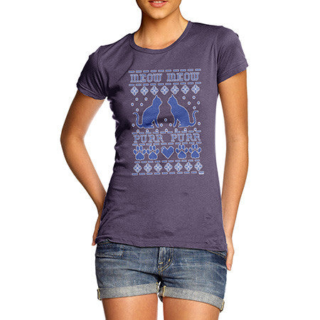 Women's Meow Purr Ugly Sweater T-Shirt