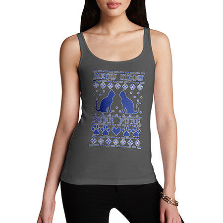 Women's Meow Purr Ugly Sweater Tank Top