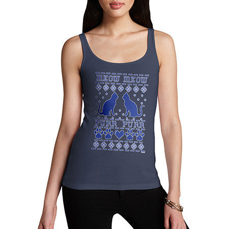 Women's Meow Purr Ugly Sweater Tank Top