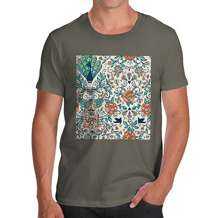 Men's Peacock and Diamonds Pattern T-Shirt