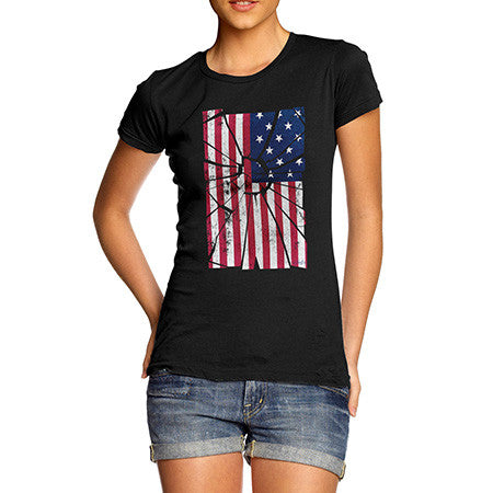 Women's Shattered Stars And Stripes USA Flag T-Shirt