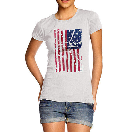 Women's Shattered Stars And Stripes USA Flag T-Shirt