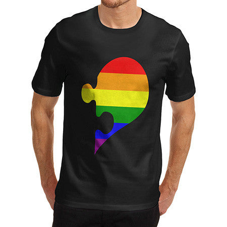 Men's Left Rainbow Puzzle Heart T-Shirt