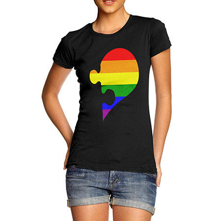 Women Left Rainbow Puzzle Heart T-Shirt