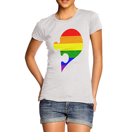 Women Left Rainbow Puzzle Heart T-Shirt