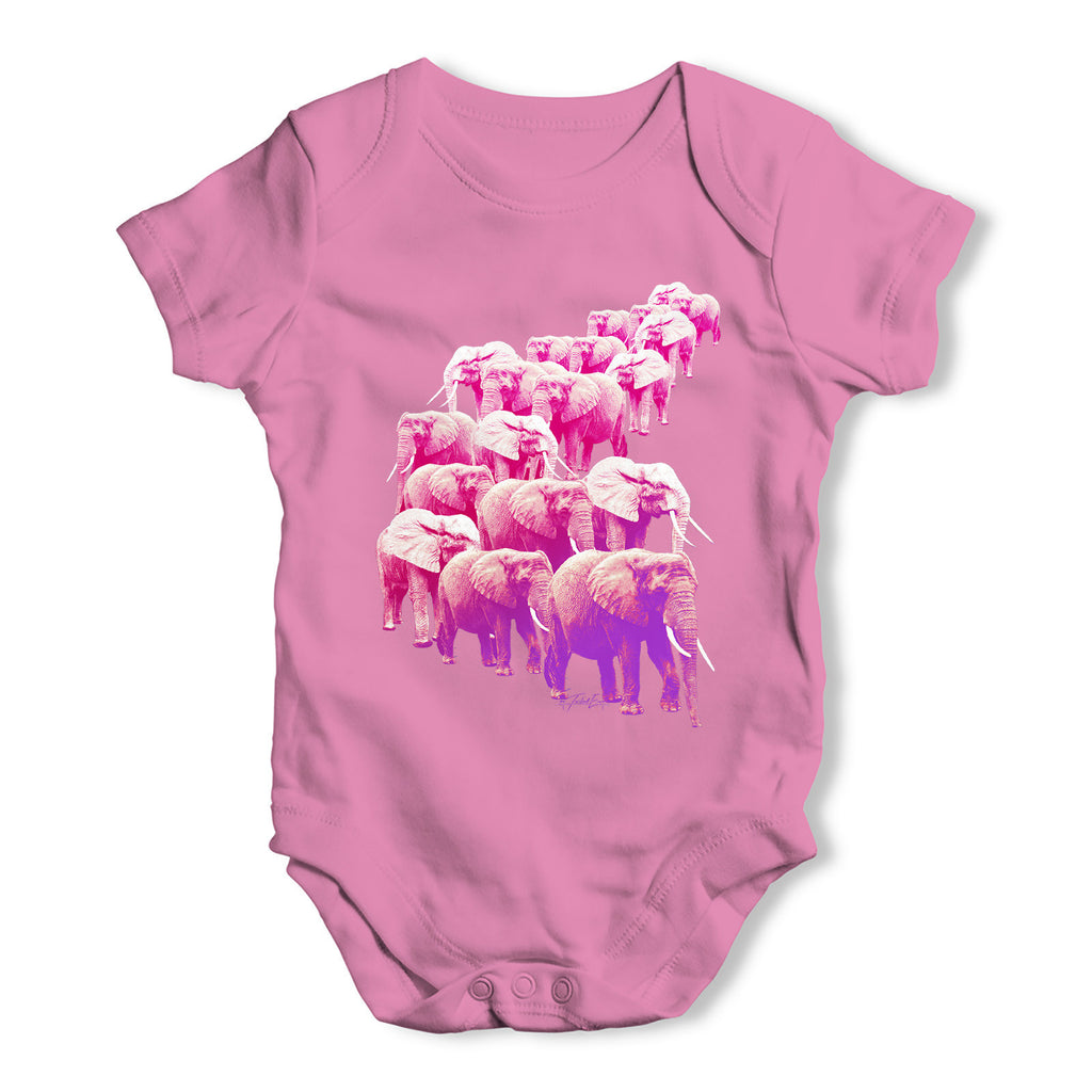Pink Elephants On Parade Baby Grow Bodysuit