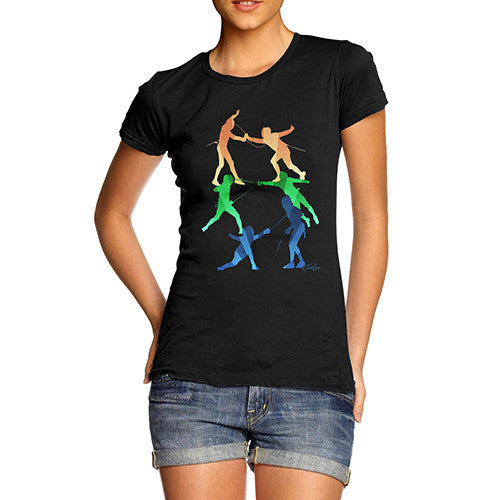 Women's Rainbow Fencing Pattern T-Shirt