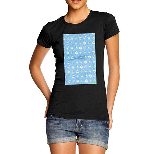 Women's Flowers And Snowflake Pattern T-Shirt