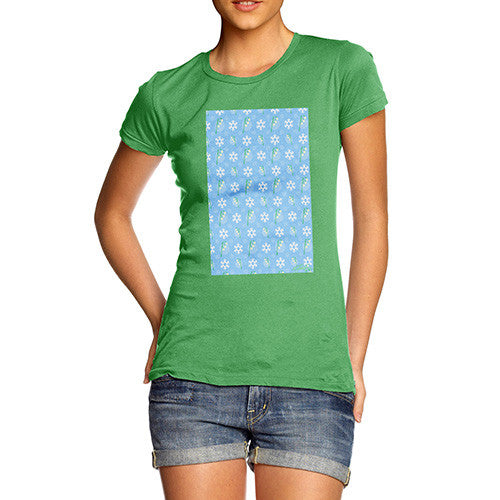 Women's Flowers And Snowflake Pattern T-Shirt