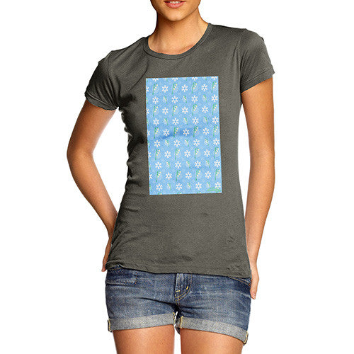 Women's Flowers And Snowflake Pattern T-Shirt