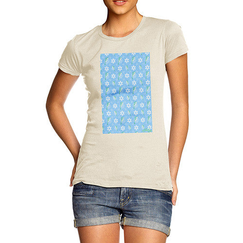 Women's Flowers And Snowflake Pattern T-Shirt