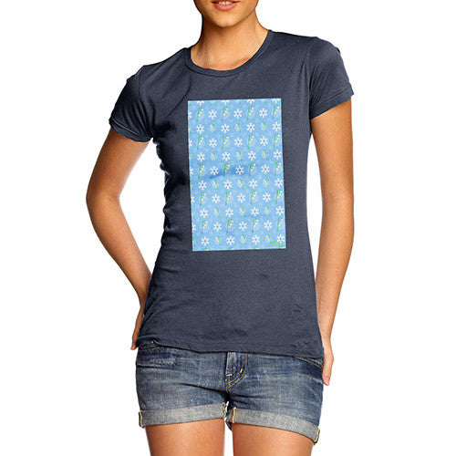 Women's Flowers And Snowflake Pattern T-Shirt