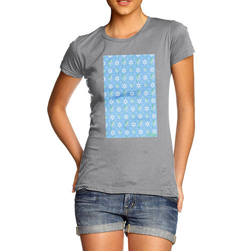 Women's Flowers And Snowflake Pattern T-Shirt