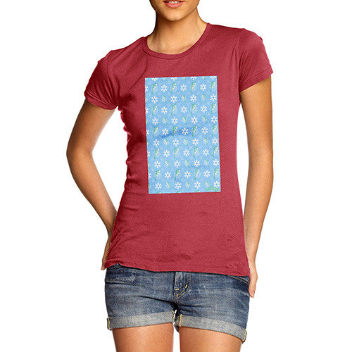 Women's Flowers And Snowflake Pattern T-Shirt