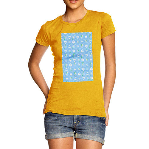 Women's Flowers And Snowflake Pattern T-Shirt