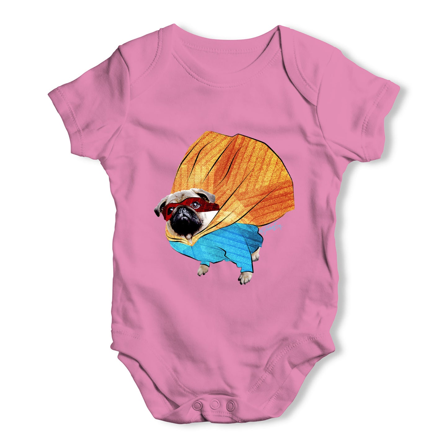 Super Hero Pug Baby Grow Bodysuit