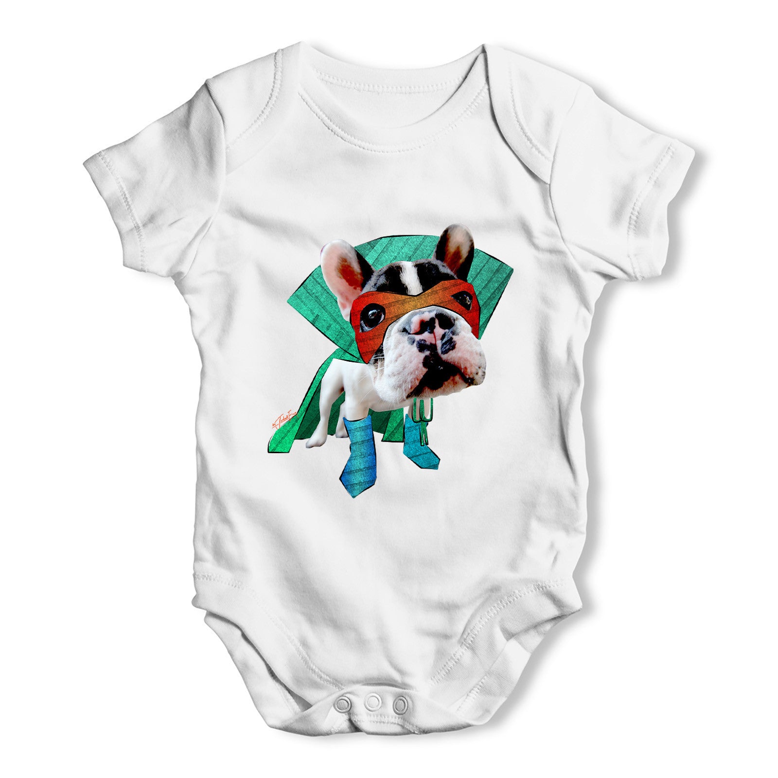 Super Hero French Bulldog Baby Grow Bodysuit