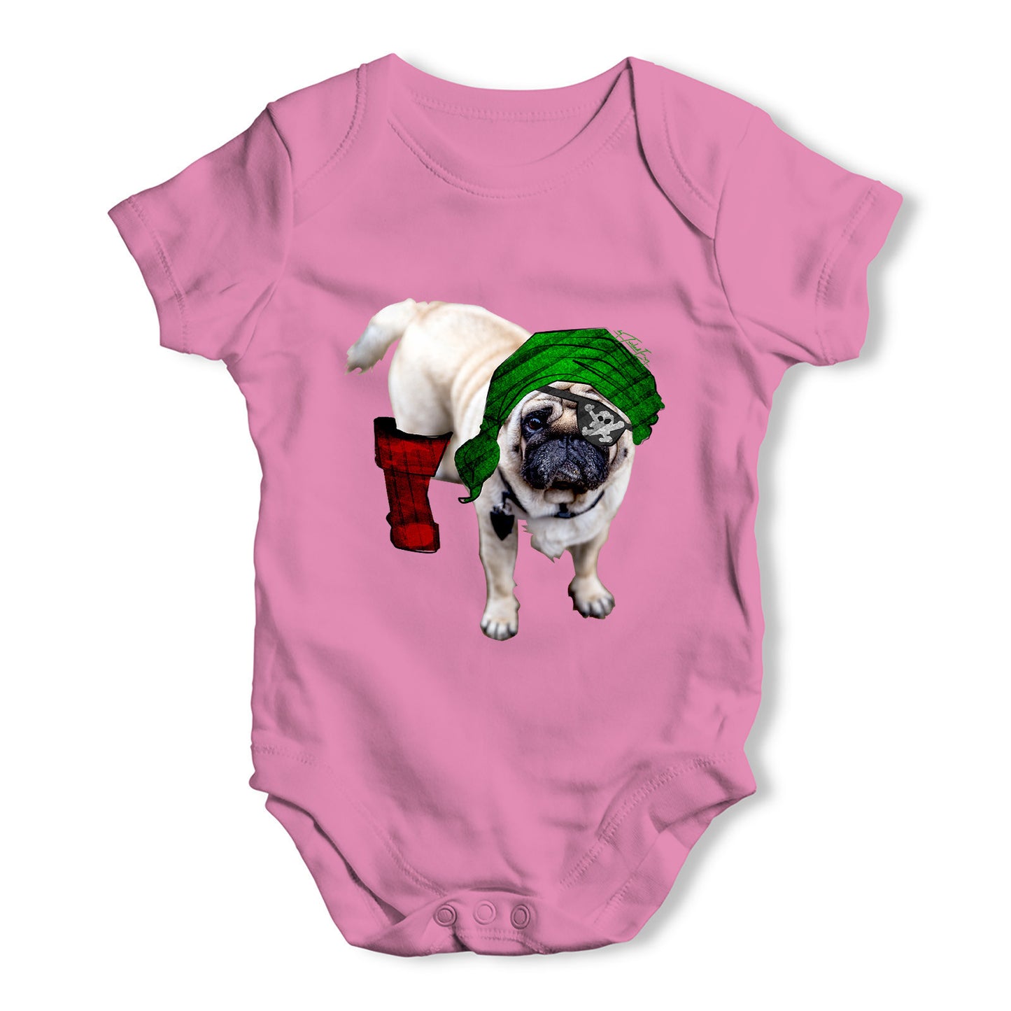 One-Eyed Pirate Pug Baby Grow Bodysuit