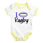 Funny Infant Baby Bodysuit I Love Rugby Baby Unisex Baby Grow Bodysuit 18-24 Months White Yellow Trim