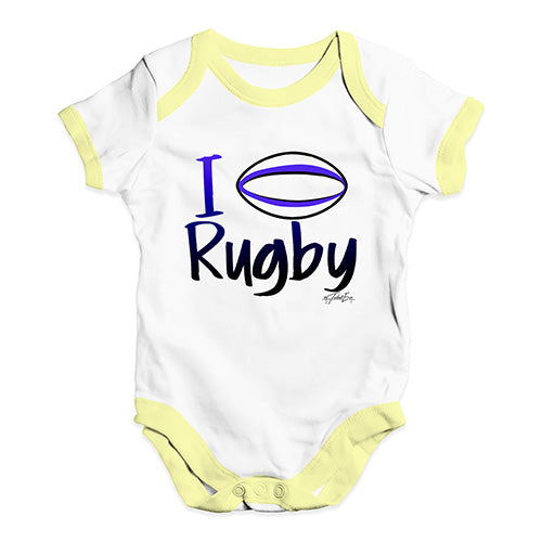 Funny Infant Baby Bodysuit I Love Rugby Baby Unisex Baby Grow Bodysuit 18-24 Months White Yellow Trim