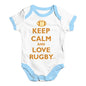 Baby Boy Clothes Keep Calm and Love Rugby Baby Unisex Baby Grow Bodysuit 3-6 Months White Blue Trim