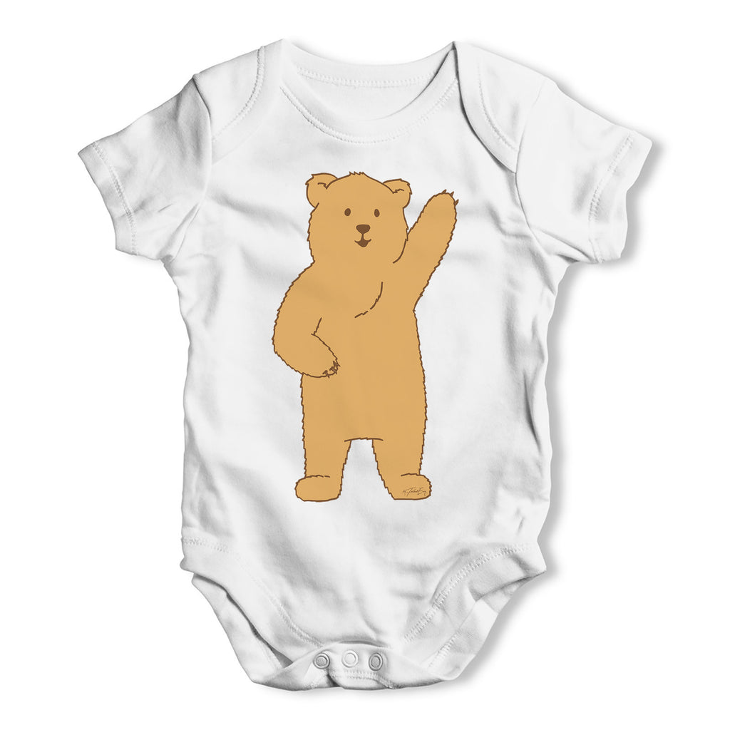Silly Bear Waving Baby Grow Bodysuit