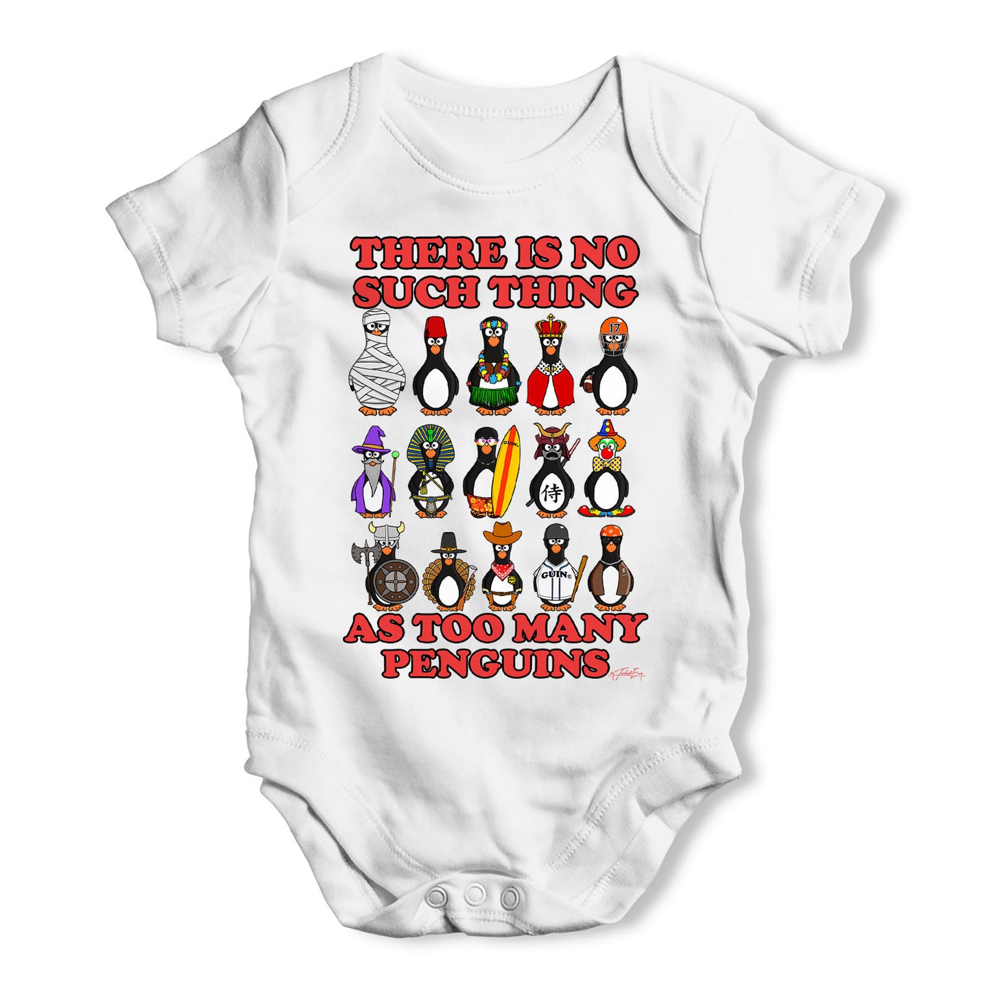 Too Many Penguins Baby Grow Bodysuit