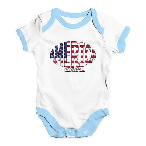 Babygrow Baby Romper America Rugby Ball Flag Baby Unisex Baby Grow Bodysuit Newborn White Blue Trim