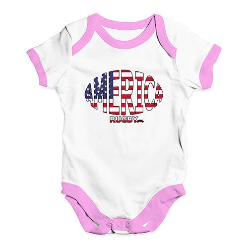Funny Baby Clothes America Rugby Ball Flag Baby Unisex Baby Grow Bodysuit 18-24 Months White Pink Trim